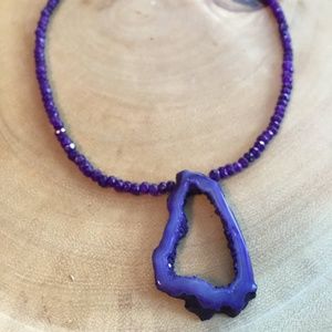 16" Amethyst Geode Agate on SS Necklace
